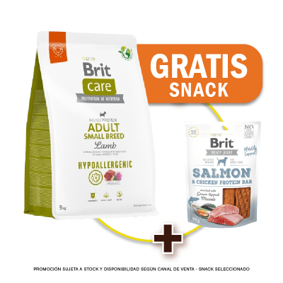 Pack Brit Care Adult Small Breed Lamb & Rice Hypoallergenic 3 kg + Snack Jerky Gratis