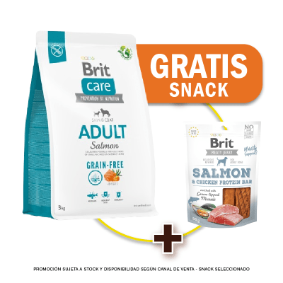 Pack Brit Care GF Adult Salmon & Potato 3 Kg + Snack Jerky Gratis