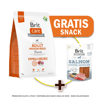 Pack Brit Care Adult Medium breed Lamb & rice Hypoallergenic 3 Kg + Snack Jerky Gratis