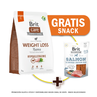 Pack Brit Care Weight Loss Rabbit & Rice 3 Kg +  Snack Jerky Gratis
