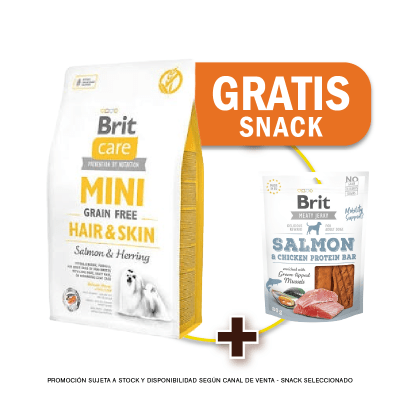 Pack Brit Care Mini GF Hair & Skin Salmón y Herring 2 Kg + Snack Jerky Gratis