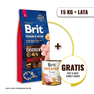 Brit Premium By Nature Adult Large 15 Kg + Brit Pate & Meat Turkey 800 gr