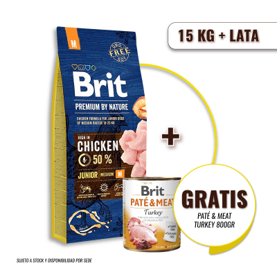Brit Premium By Nature Junior Medium 15 Kg + Brit Pate & Meat Turkey 800 gr