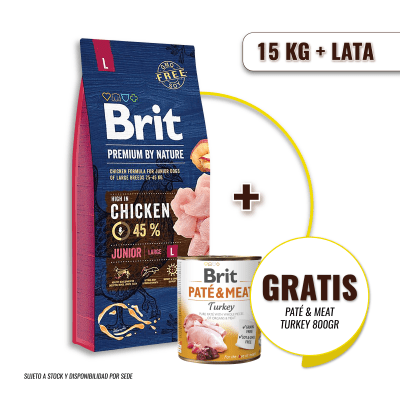 Brit Premium By Nature Junior Large 15 Kg + Brit Pate & Meat Turkey 800 gr