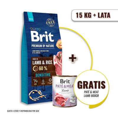 Promo Brit Premium By Nature Sensitive Lamb 15 Kg + 1 lata Brit Pate & Meat lamb 800 gr