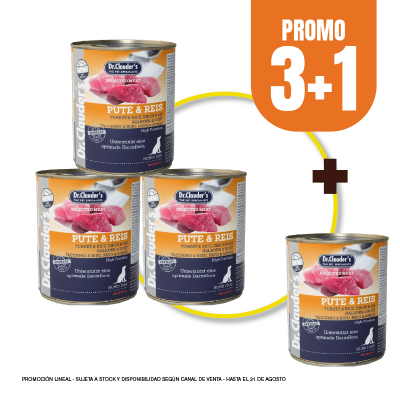 Pack Dr Clauders dog pute & reis (pavita y arroz) 800 gr (3+1)