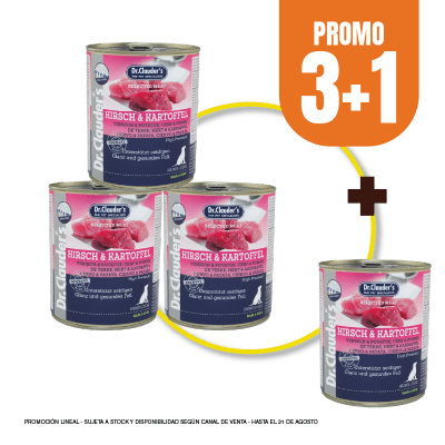 Pack Dr Clauders Hirsch & Kartoffel (venado y papa) 800 gr (3+1)