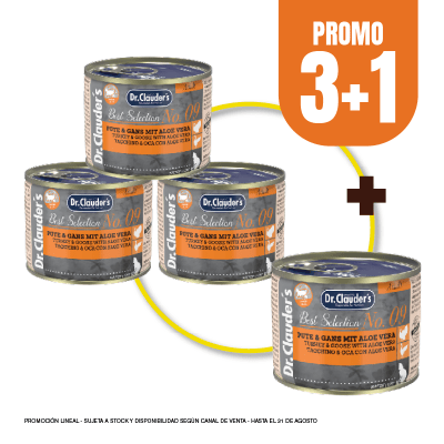 Pack Dr Clauders Cat Adult BS No 09 (pavo y ganso con aloe) 200 gr (3+1)