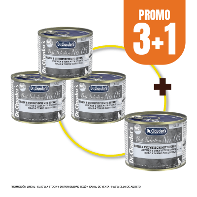 Pack Dr Clauders Cat Adult BS No 05 (pollo, atun y espinaca) 200 gr (3+1)