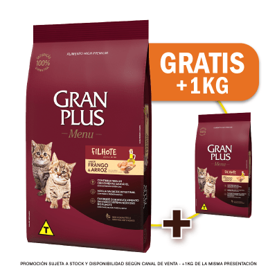 Pack Gran Plus Gato cachorro pollo y arroz 10 Kg + 1 Kilo de Regalo