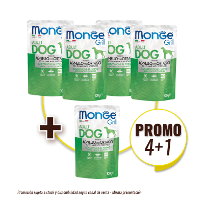 Pack Monge canine adult grill cordero y vegetales 100 gr (4+1)