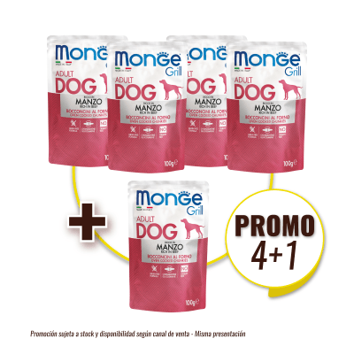 Pack Monge canine adult grill manzo (res) 100 gr (4+1)