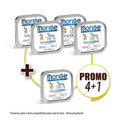 Pack Monge Canine adult monoprotein ciervo alutray 150 gr (4+1)