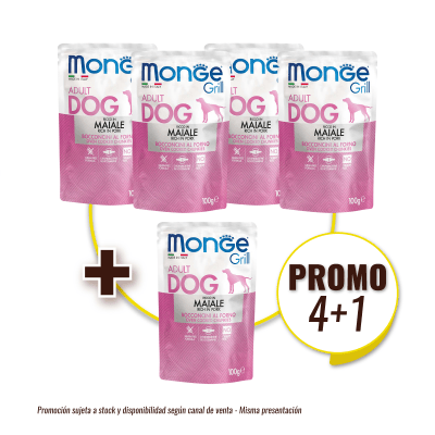 Pack Monge canine adulto grill cerdo sobre 100 gr (4+1)