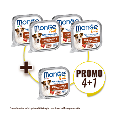 Pack Monge Canine fruit cordero y manzana alutray 100 gr (4+1)