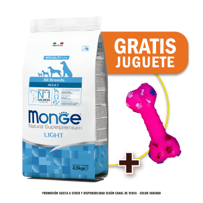 Pack Monge Canine adult salmon Light 2.5 Kg + Juguete de Regalo