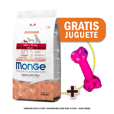 Pack Monge Canine adult mini salmon y arroz 2.5 Kg + Juguete de Regalo