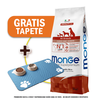 Pack Monge canine puppy cordero y arroz 12 Kg + Tapete de Regalo