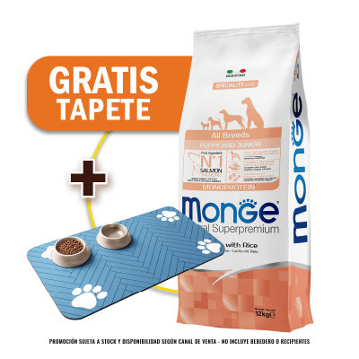 Pack Monge canine puppy salmón y arroz 12 Kg + Tapete de Regalo