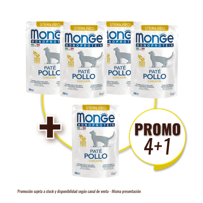 Pack Monge monoprotein feline sterilised chicken 85 gr (4+1)