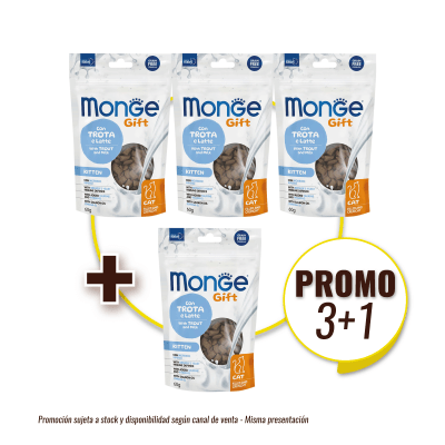 Pack Monge Gift Filled And Crunchy Kitten Cat (Trucha+Leche) 60 gr (3+1)