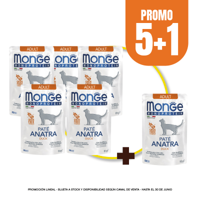Pack Monge Feline adult Monoprotein Duck 85 gr (5+1)