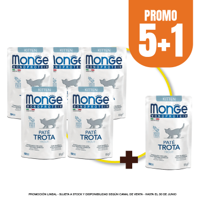 Pack Monge Feline kitten monoprotein trucha 85 gr (5+1)