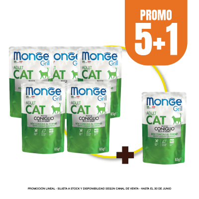 Pack Monge Feline Grill adulto conejo 85 gr (5+1)