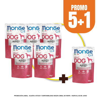 Pack Monge canine adult grill manzo (res) 100 gr (5+1)