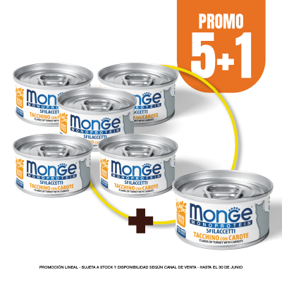 Pack Monge feline adult monoprotein pavo y zanahoria 80 gr (5+1)