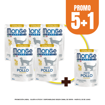 Pack Monge monoprotein feline sterilised chicken 85 gr (5+1)