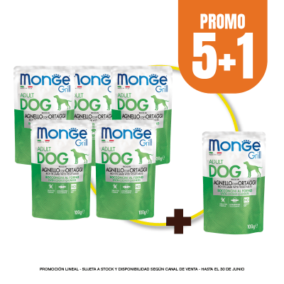 Pack Monge canine adult grill cordero y vegetales 100 gr (5+1)