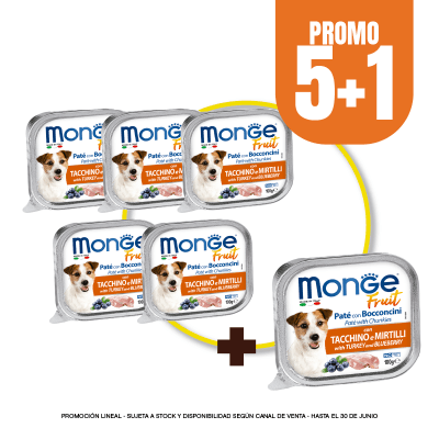Pack Monge Canine fruit pavo y arandanos alutray 100 gr (5+1)