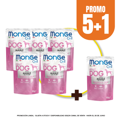 Pack Monge canine adulto grill cerdo sobre 100 gr (5+1)