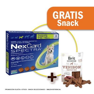 Pack Nexgard Spectra por 3 tabletas para perros de 7.6 - 15 Kg + Snack Jerky Venison Gratis