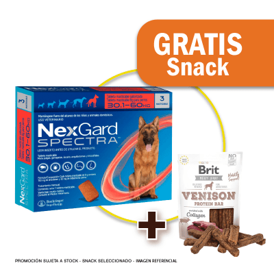Pack Nexgard Spectra por 3 tabletas para perros de 30.1 - 60 kg + Snack Jerky Venison Gratis
