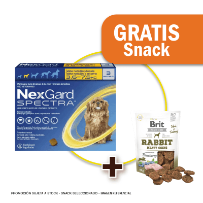 Pack Nexgard Spectra por 3 tabletas para perros de 3.6 - 7.5 Kg + Snack Jerky Rabbit Gratis
