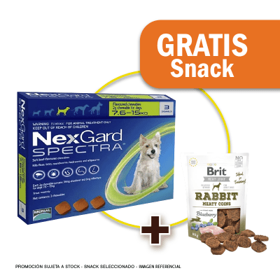 Pack Nexgard Spectra por 3 tabletas para perros de 7.6 - 15 Kg + Snack Jerky Rabbit Gratis