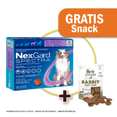 Pack Nexgard Spectra por 3 tabletas para perros de 15.1 - 30 Kg + Snack Jerky Rabbit Gratis