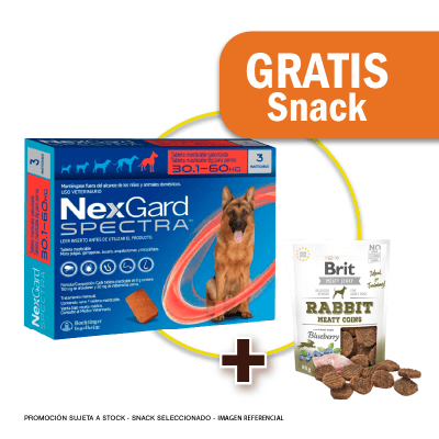 Pack Nexgard Spectra por 3 tabletas para perros de 30.1 - 60 kg + Snack Jerky Rabbit Gratis