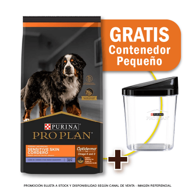 Pack Pro Plan adulto cordero Sensitive Skin 3 Kg + Contenedor GRATIS