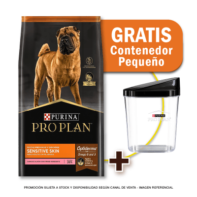 Pack Pro Plan Sensitive Skin Razas Medianas y Grandes 3 Kg + Contenedor GRATIS