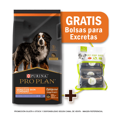 Pack Pro Plan adulto cordero Sensitive Skin todas las razas 7.5 Kg + Bolsas para Excretas Gratis