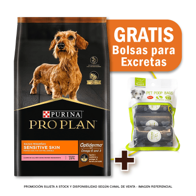 Pack Pro Plan Sensitive Skin Razas Pequeñas 7.5 Kg + Bolsas para Excretas Gratis
