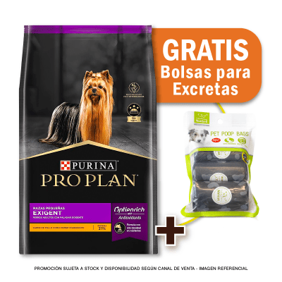 Pack Pro Plan Exigent Dog Small Breed 7.5 Kg + Bolsas para Excretas Gratis