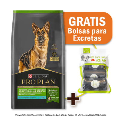 Pack Pro Plan Sensitive Skin and stomach PAVO razas medianas y grandes 12 Kg + Bolsas para Excretas Gratis