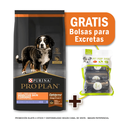 Pack Pro Plan cachorro cordero Sensitive Skin 15 Kg + Bolsas para Excretas Gratis