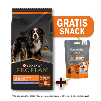 Pack Pro Plan adulto cordero Sensitive Skin 15 Kg + Snack de Regalo