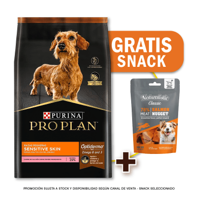Pack Pro Plan Sensitive Skin Razas Pequeñas 7.5 Kg + Snack de Regalo
