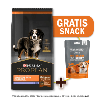 Pack Pro Plan cachorro cordero Sensitive Skin 15 Kg + Snack de Regalo